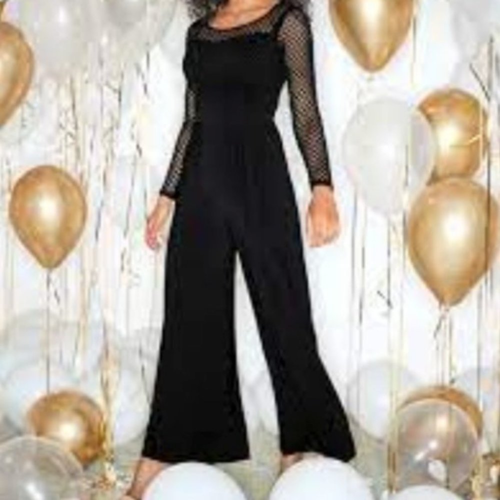 Wide Leg Tie-Belt Jumpsuit with Lace Detail NWOT